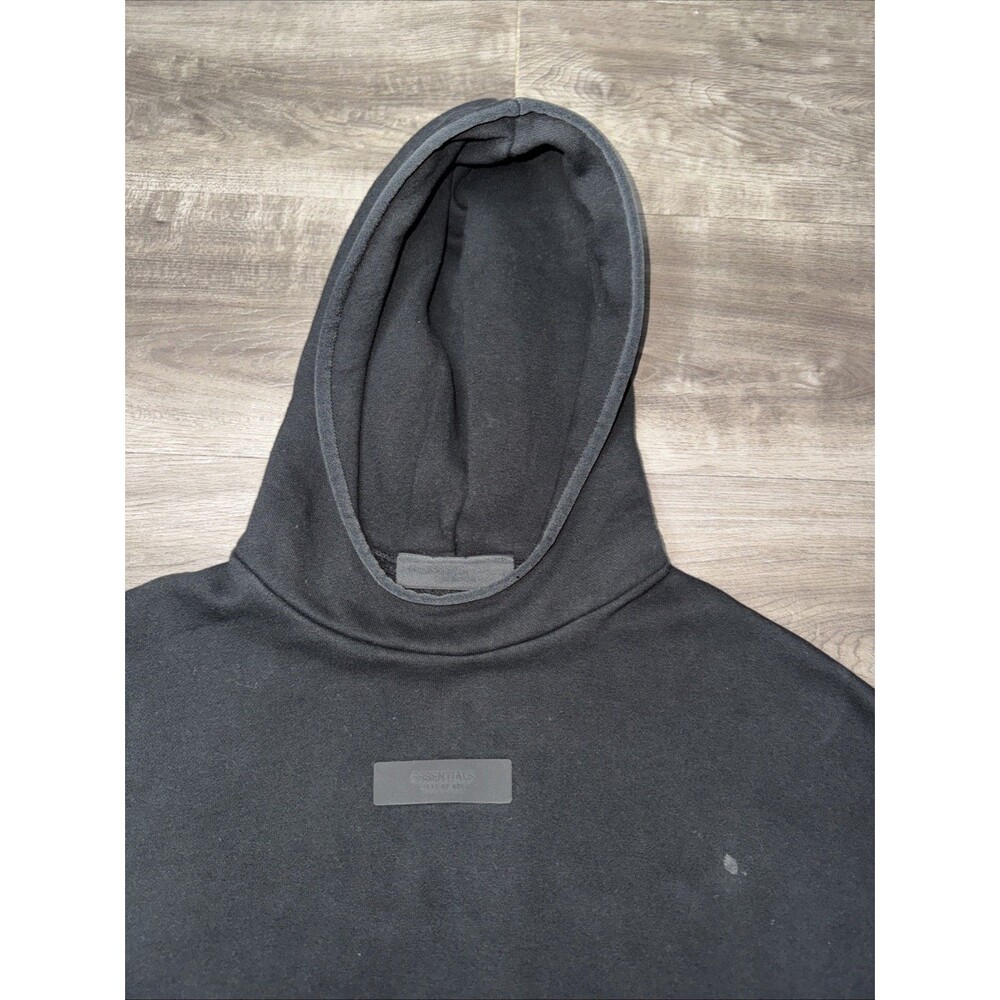 Fear Of God Essentials Hoodie Size Small Jet Black Rubber Patch Logo - Picture 2 of 7